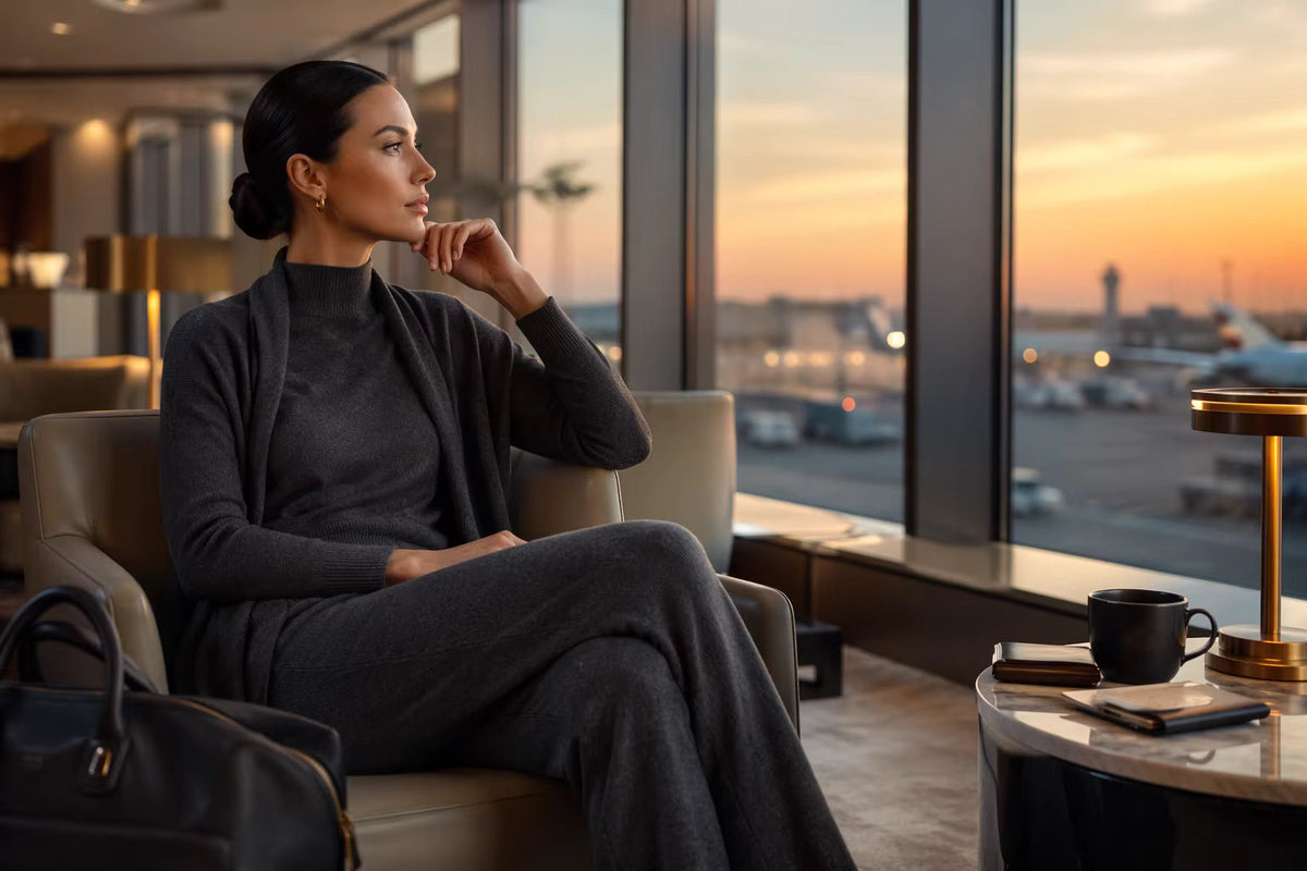 Banner: Elegant traveler in a luxury lounge
