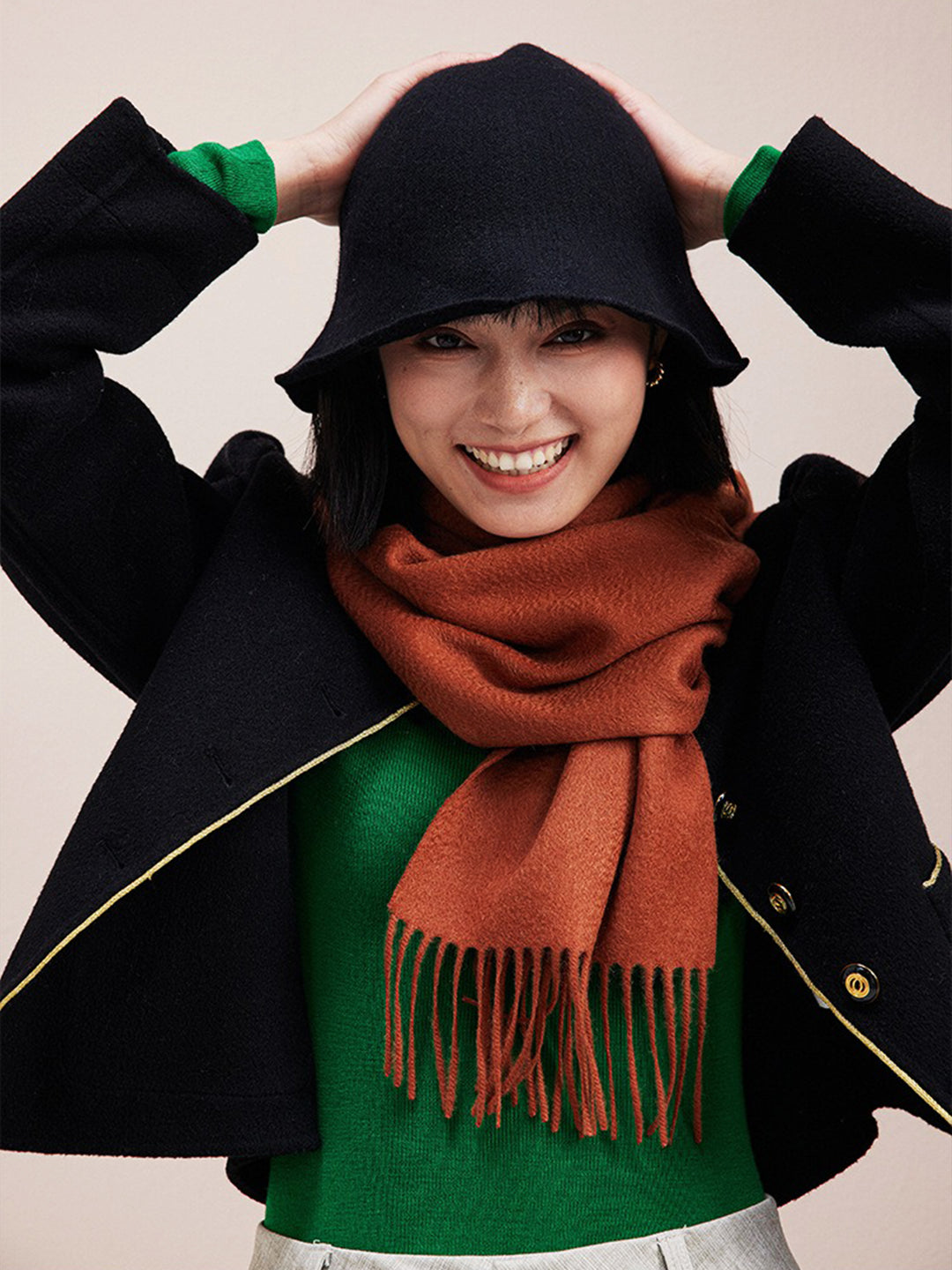 100% Pure Cashmere Water Ripple Solid Scarf | Unisex