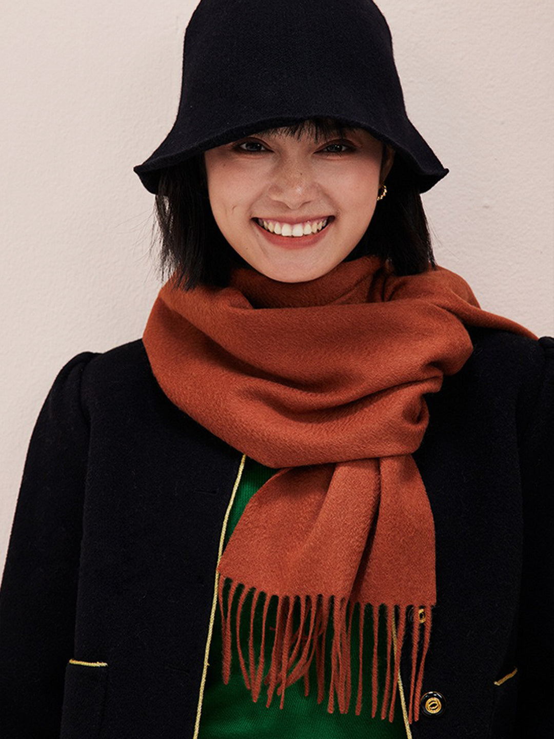 100% Pure Cashmere Water Ripple Solid Scarf | Unisex