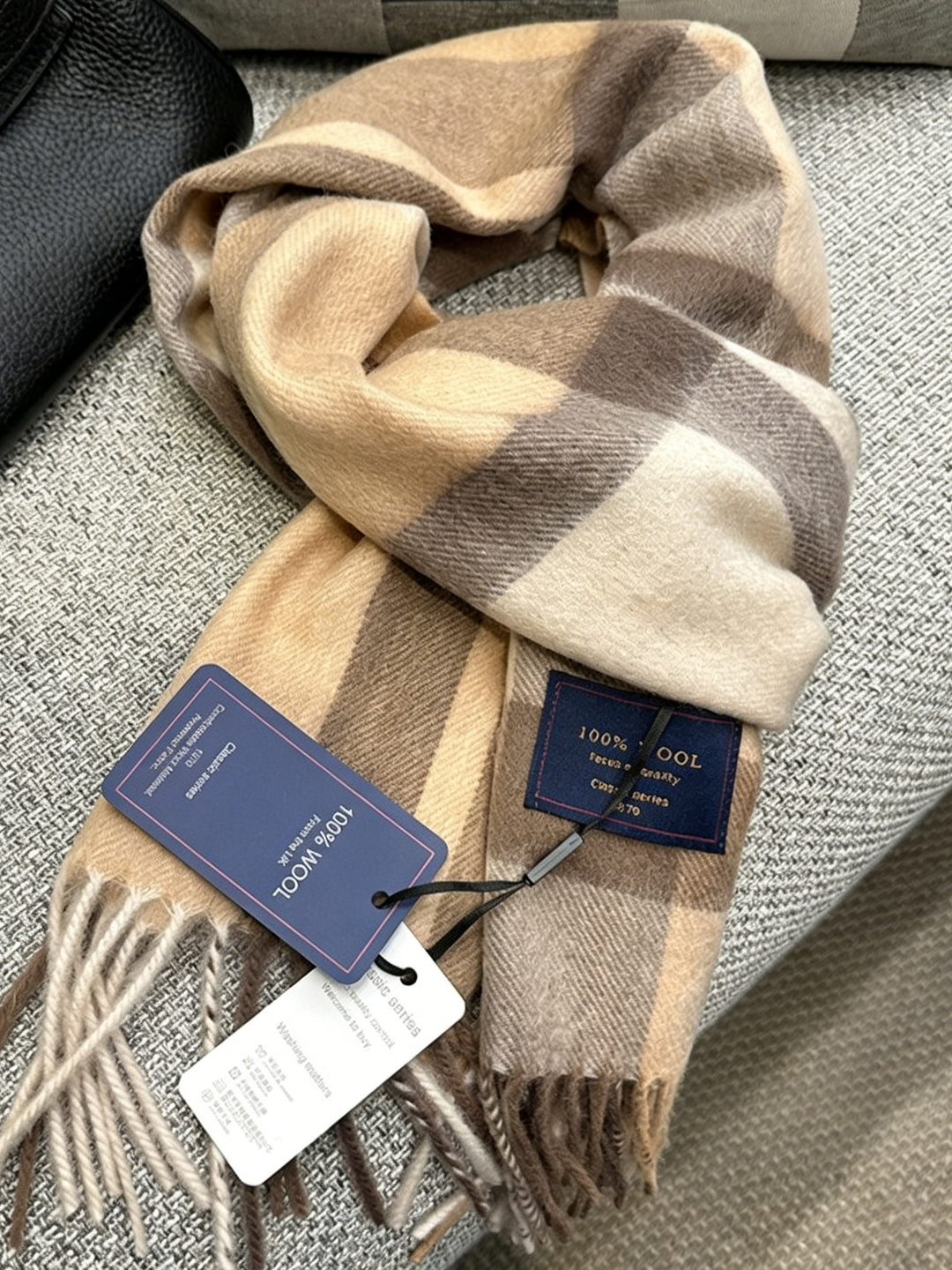 Pure Wool Neutral Slim Winter Scarf