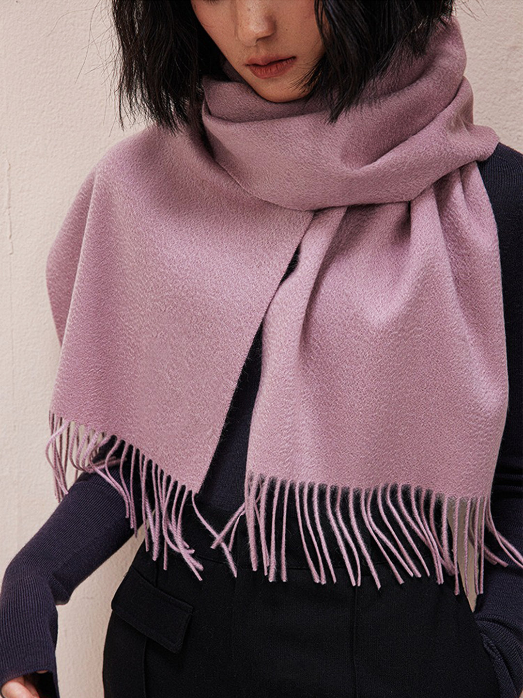 100% Pure Cashmere Water Ripple Solid Scarf | Unisex