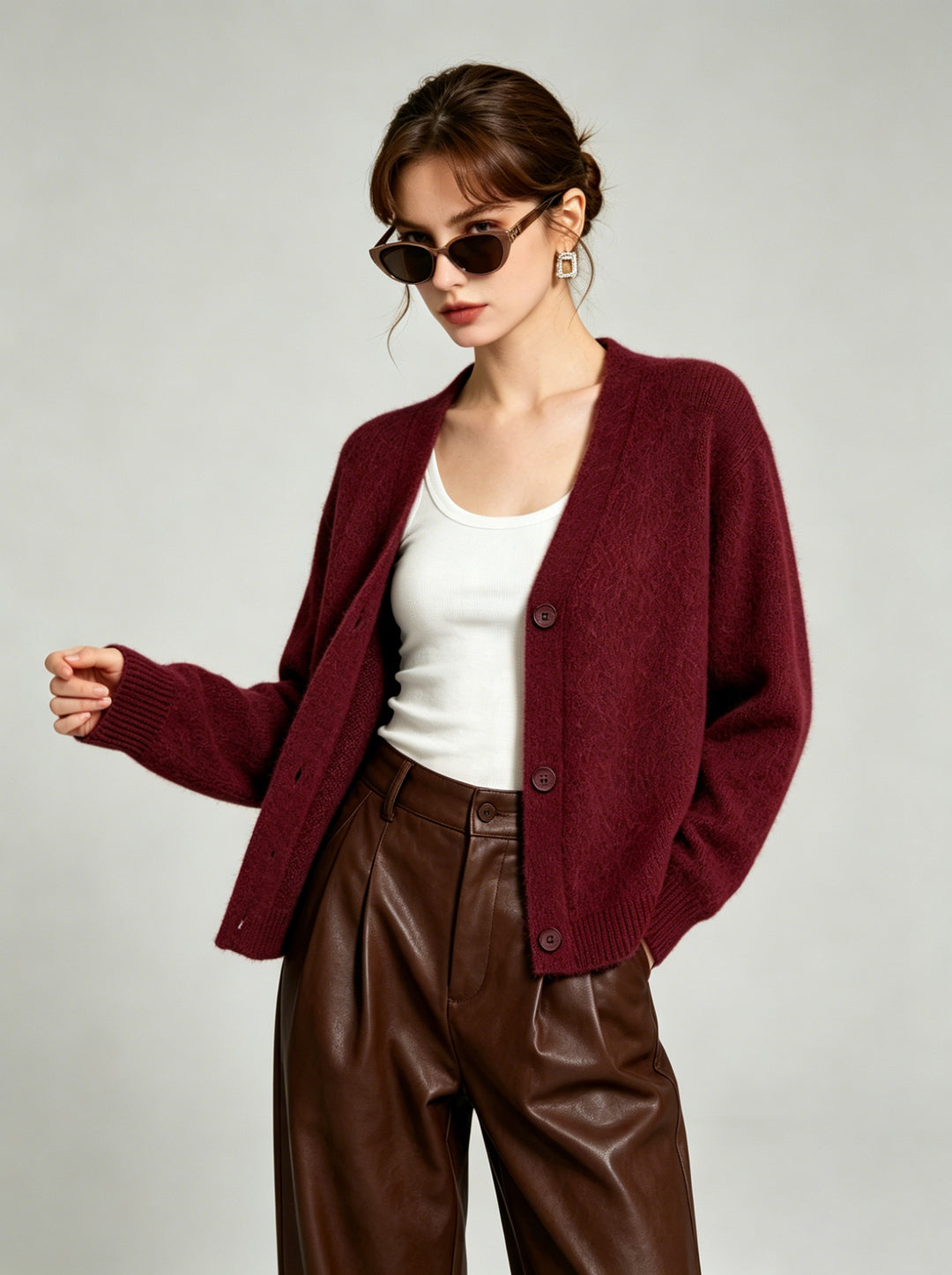 Women Warm Fluffy V-Neck Knit Cardigan