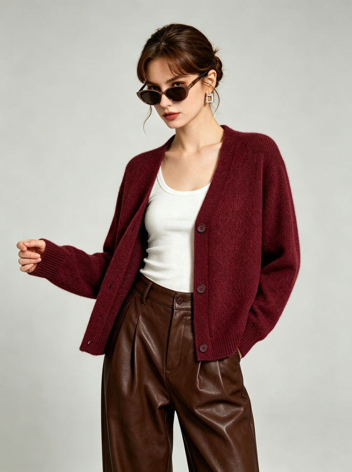 Women Warm Fluffy V-Neck Knit Cardigan