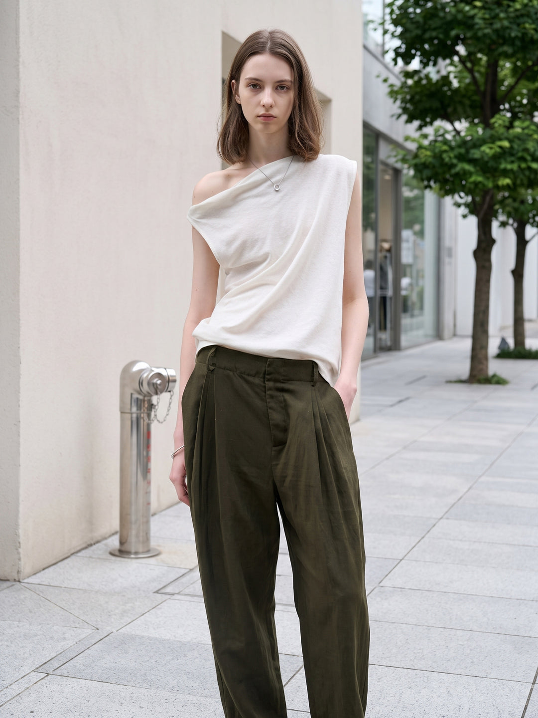 Old Money Asymmetric Cotton-Linen Knit Top — Twisted-Knot One-Shoulder Summer Vest
