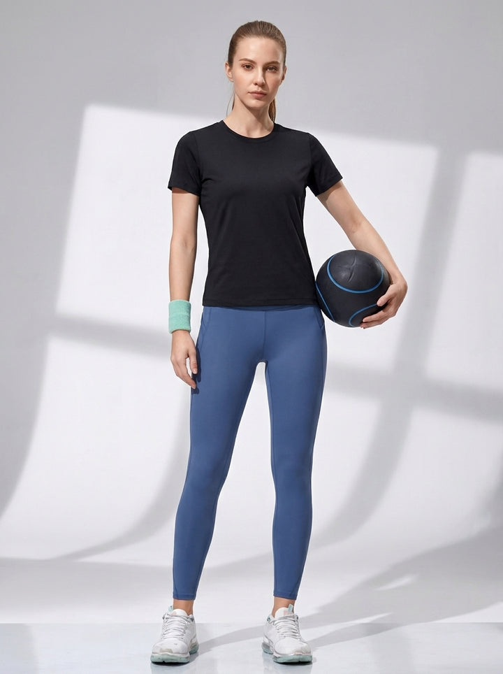 Damen Merino Wolle Schnelltrocknendes Kurzarm Sport T-Shirt Schmal Geschnitten Lauf- und Fitness-Top