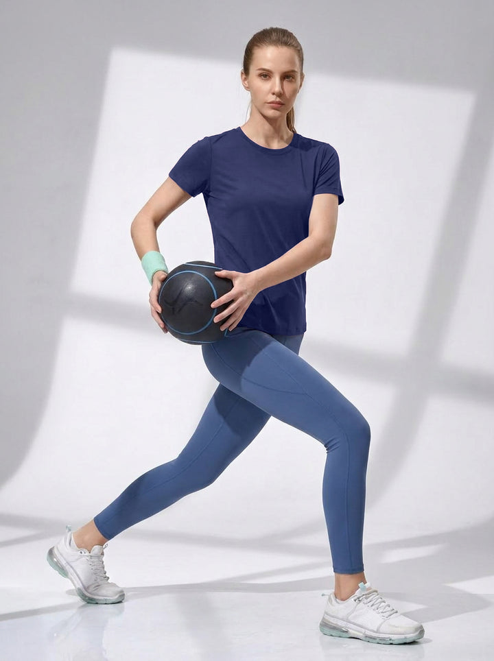 Damen Merino Wolle Schnelltrocknendes Kurzarm Sport T-Shirt Schmal Geschnitten Lauf- und Fitness-Top