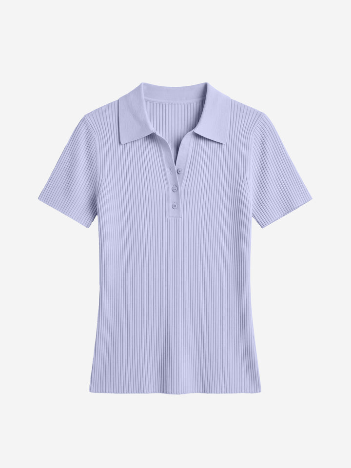 Women’s Ribbed Lapel Short Sleeve Knit Top