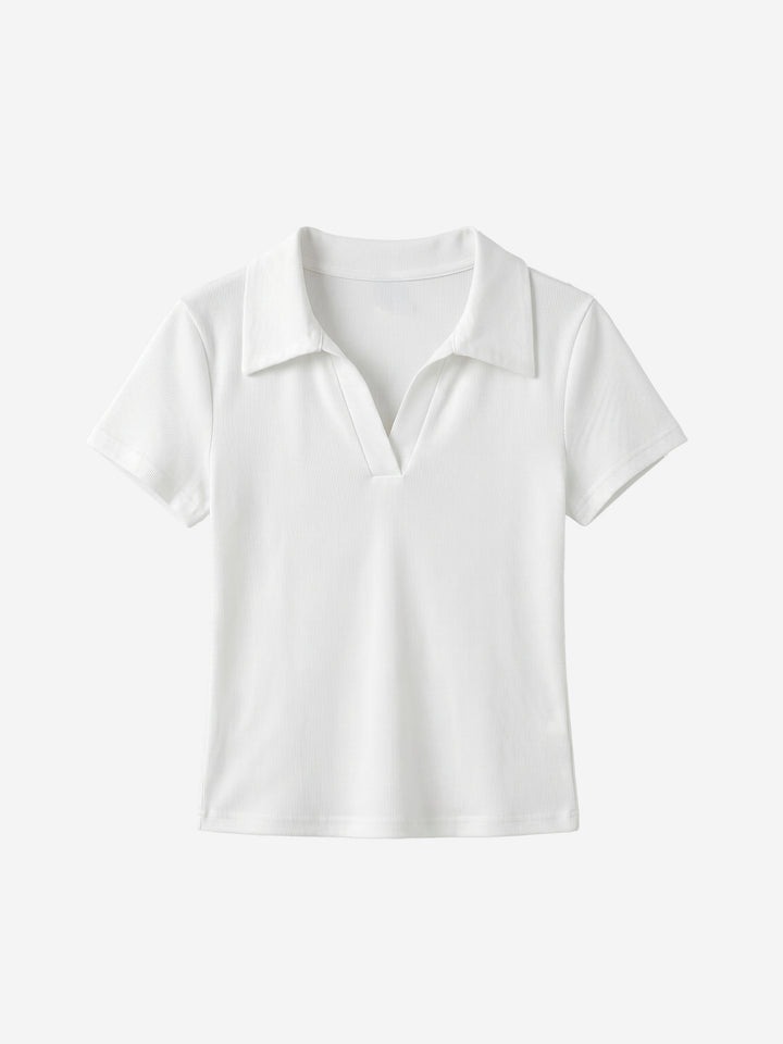 Geripptes, gerafftes, bauchfreies Kurzarm-Top für Damen