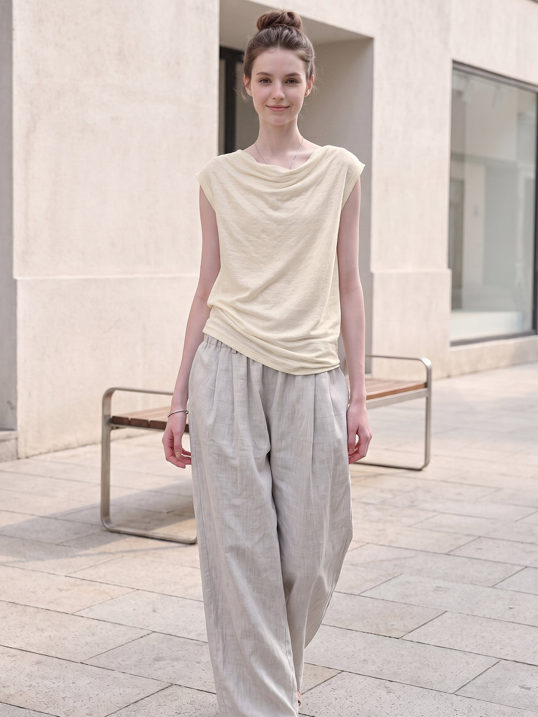 100% Pure Hemp Off-Shoulder Cowl Neck Knit Top — Sustainable Luxury Ethereal Summer Blouse