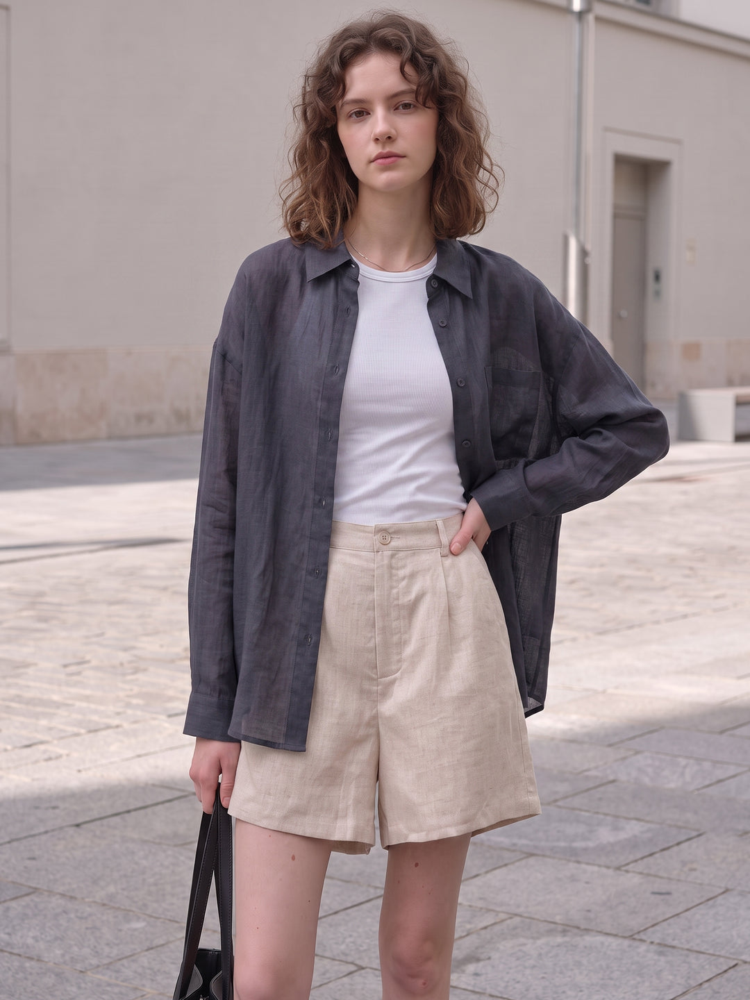 Pure Ramie French Riviera Oversized Shirt — Premium 100-Count Linen-Style Sun-Protection Blouse