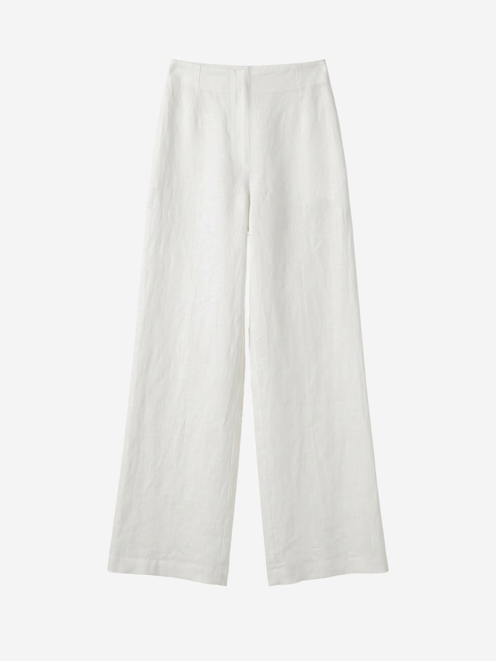 Pantalon Large Femme 100 % Lin Pur Jambe Large Taille Haute Coupe Ample Printemps Lounge