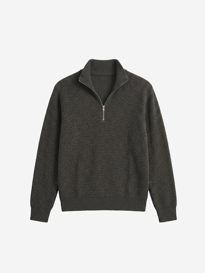 Unisex Half-Zip Mock Neck Wool Blend Knit Sweater