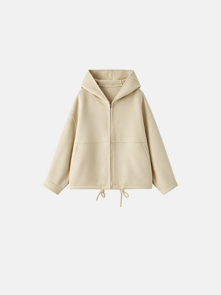Hooded Double Sided Silk and Wool Blend Pullover Women Coat