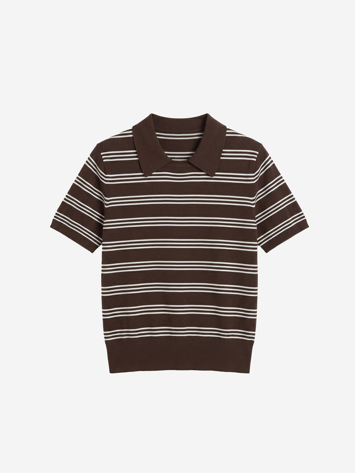 Gestricktes Polo-Top mit Streifenmuster und Kontrastkragen