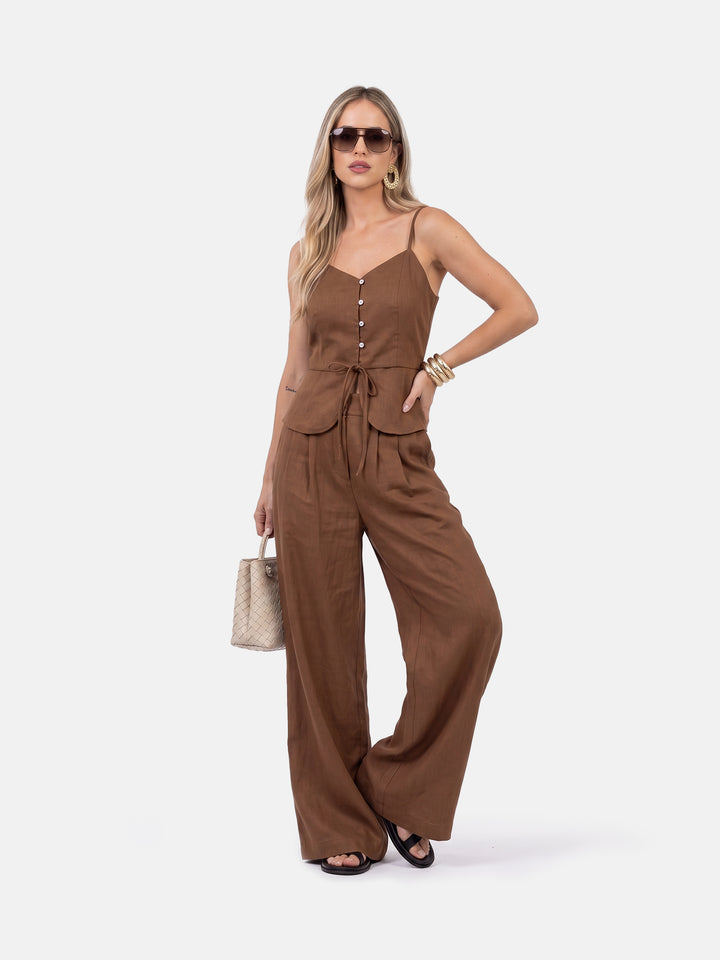 Old Money Linen Vest and Tailored Trousers Summer Two Piece Set