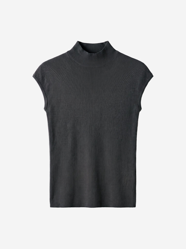 Damen Stricktop aus Wolle mit Mock-Neck und Kappenärmeln