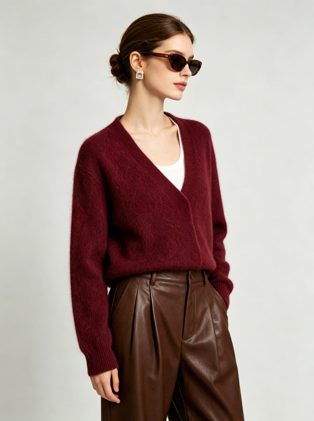 Women Warm Fluffy V-Neck Knit Cardigan