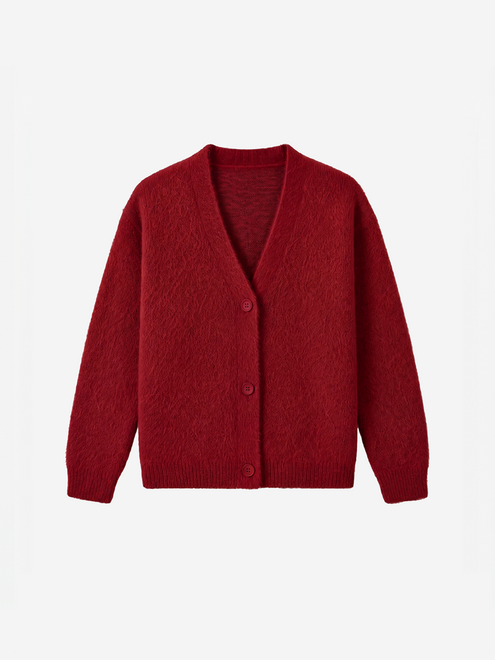 Women Warm Fluffy V-Neck Knit Cardigan