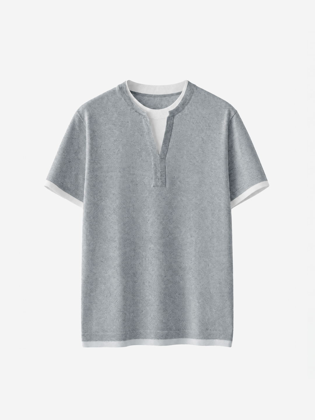 V-neck splicing fake two-piece knitted linen short-sleeved T-shirt top