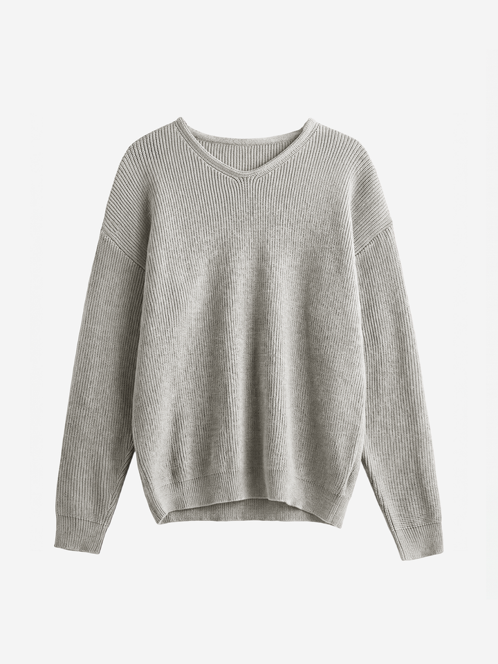 V-neck Loose Lazy Style Casual Long Sleeve Knitted Sweater Top