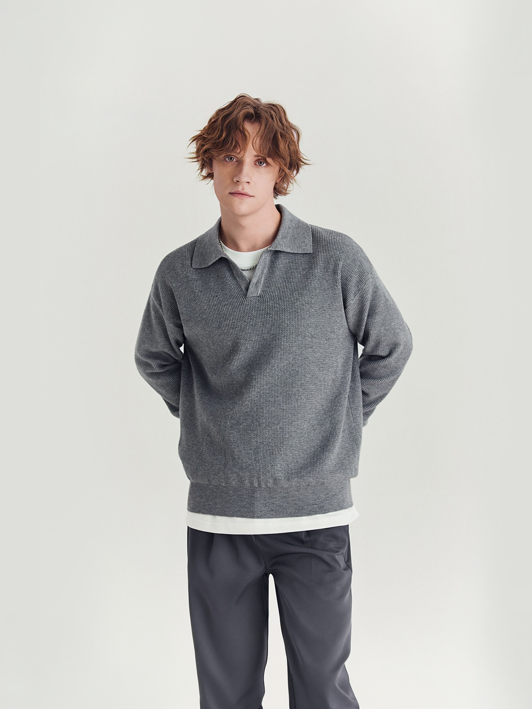 Loose Pullover Lapel POLO Long Sleeve Knitted Sweater