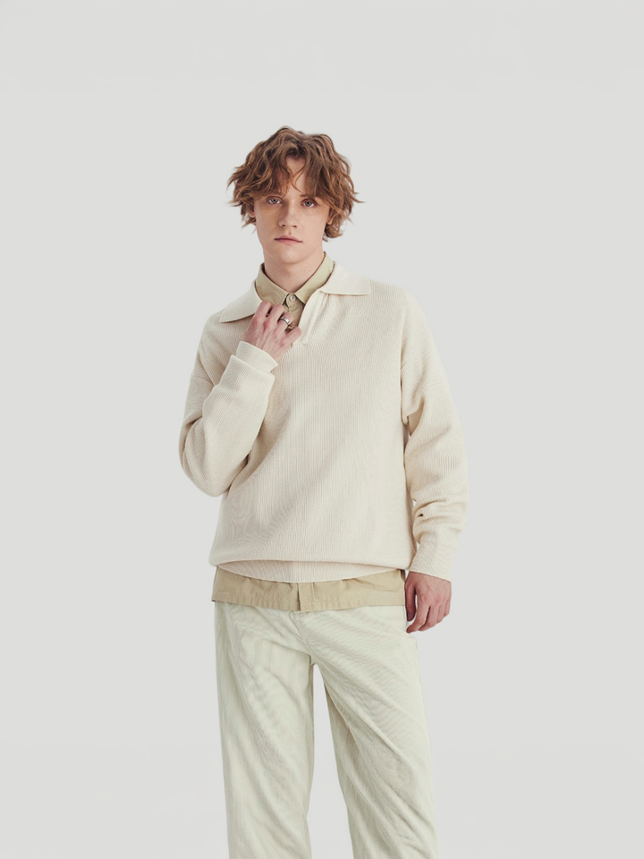 Loose Pullover Lapel POLO Long Sleeve Knitted Sweater