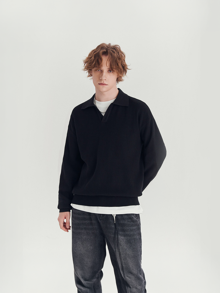 Loose Pullover Lapel POLO Long Sleeve Knitted Sweater