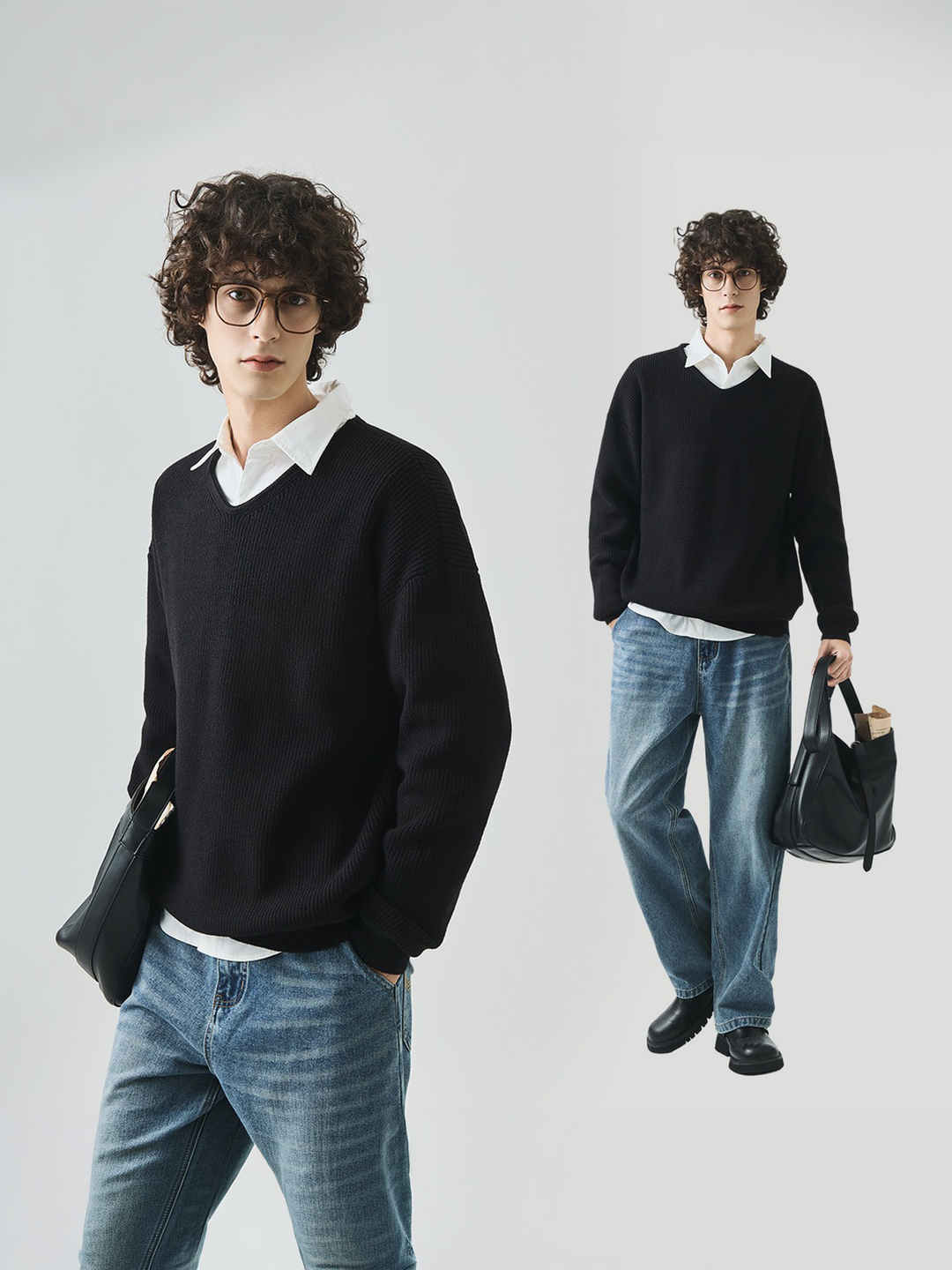 V-neck Loose Lazy Style Casual Long Sleeve Knitted Sweater Top