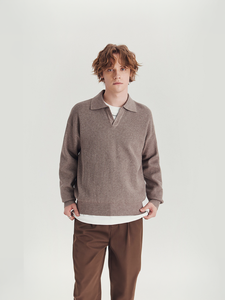 Loose Pullover Lapel POLO Long Sleeve Knitted Sweater
