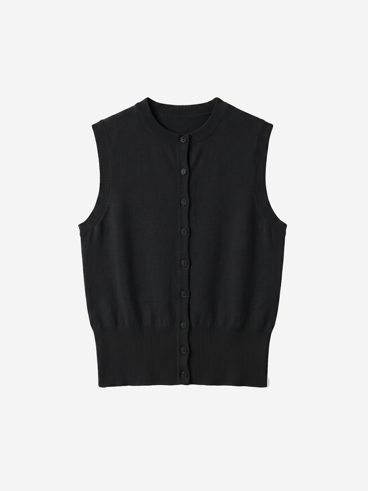 Women Classic Button-Front Ribbed Waist Knit Vest