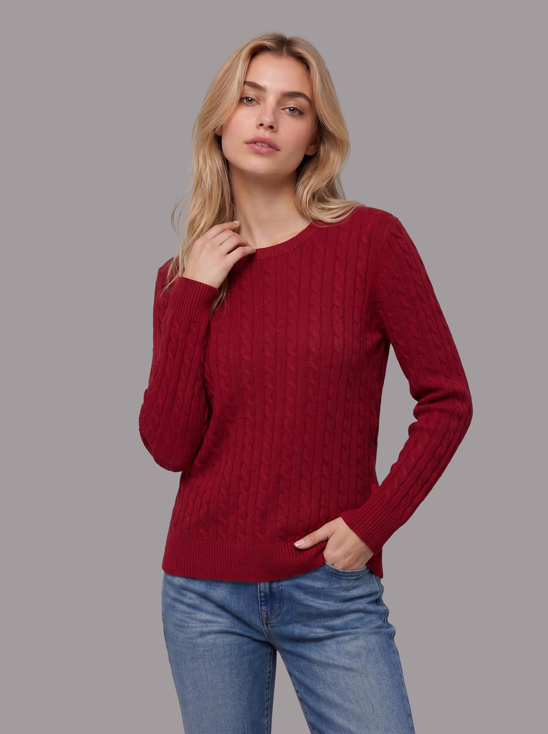 Pull ras du cou en cachemire torsadé pour femme