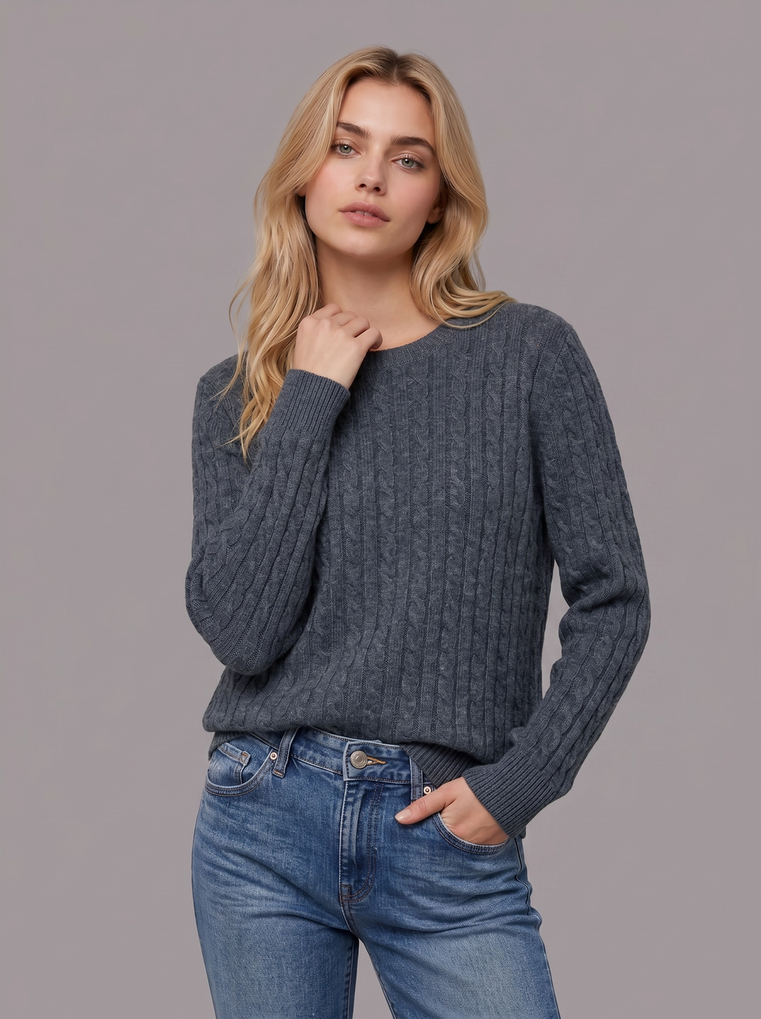 Pull ras du cou en cachemire torsadé pour femme
