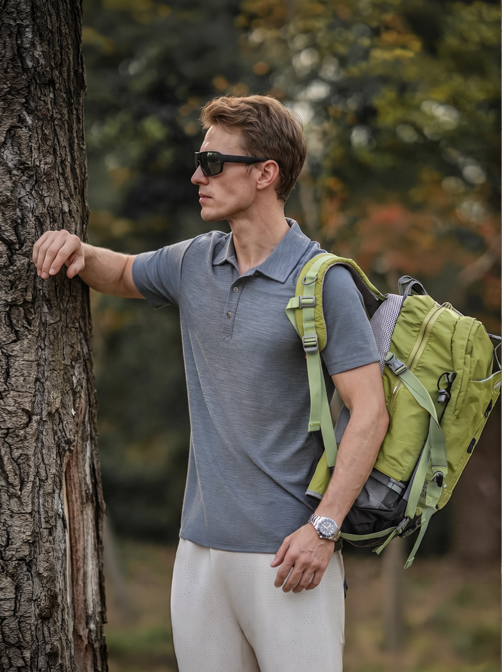 Polo en laine mérinos pour homme - Séchage rapide - Randonnée en extérieur - Haut de sport