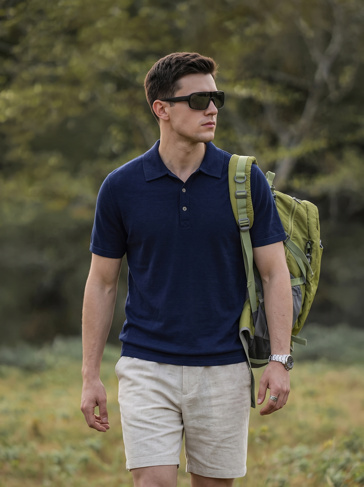 Polo en laine mérinos pour homme - Séchage rapide - Randonnée en extérieur - Haut de sport