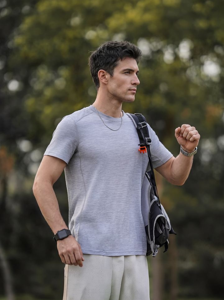 T-shirt de sport pour homme en laine mérinos à séchage rapide - Randonnée, course, respirant