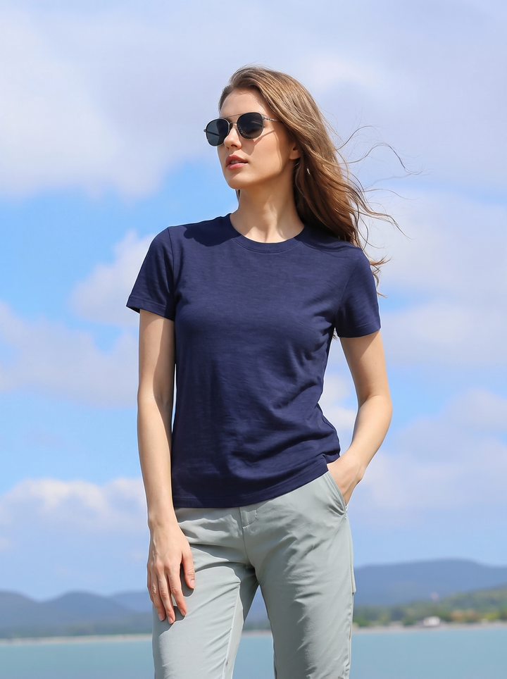 Damen Merino Wolle Schnelltrocknendes Kurzarm Sport T-Shirt Schmal Geschnitten Lauf- und Fitness-Top