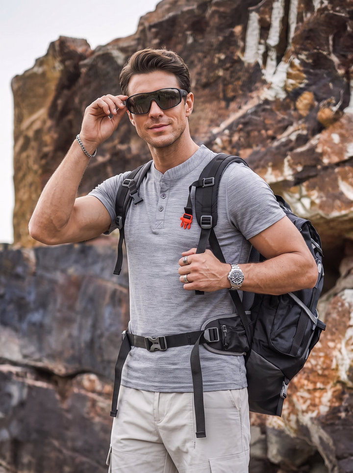 T-shirt Henley en laine mérinos à séchage rapide pour homme, idéal pour la randonnée et les activités de plein air
