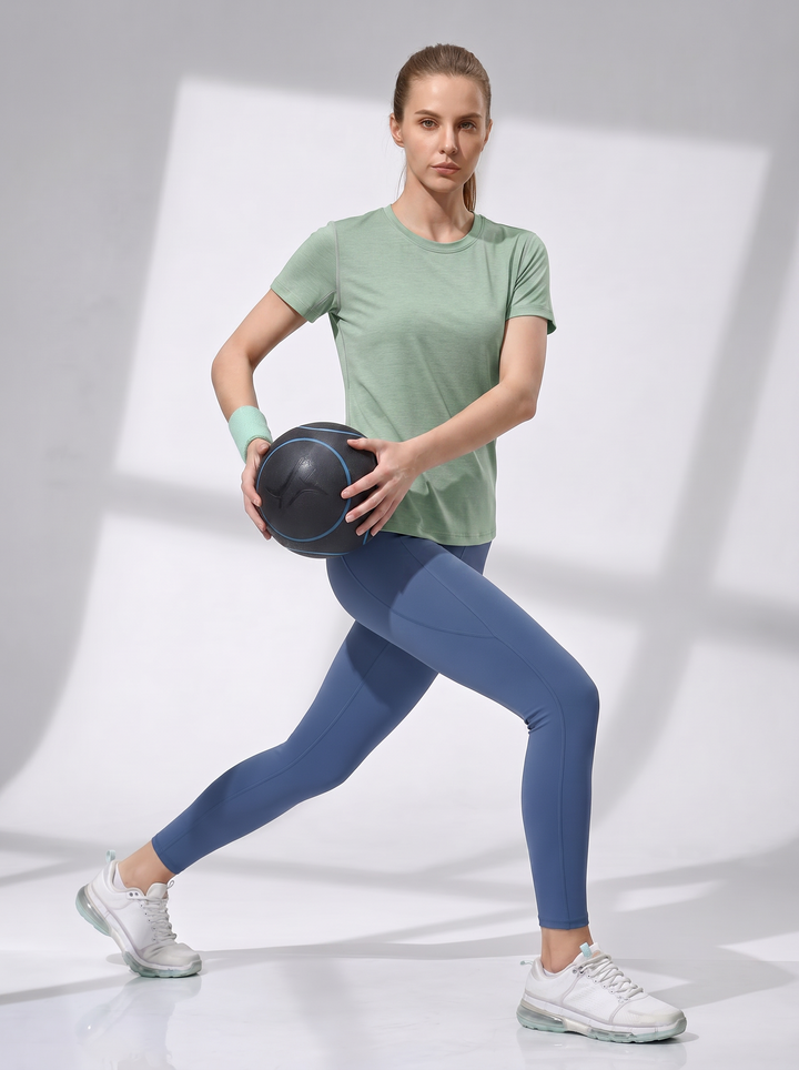 Damen Merino Wolle Schnelltrocknendes Kurzarm Sport T-Shirt Schmal Geschnitten Lauf- und Fitness-Top