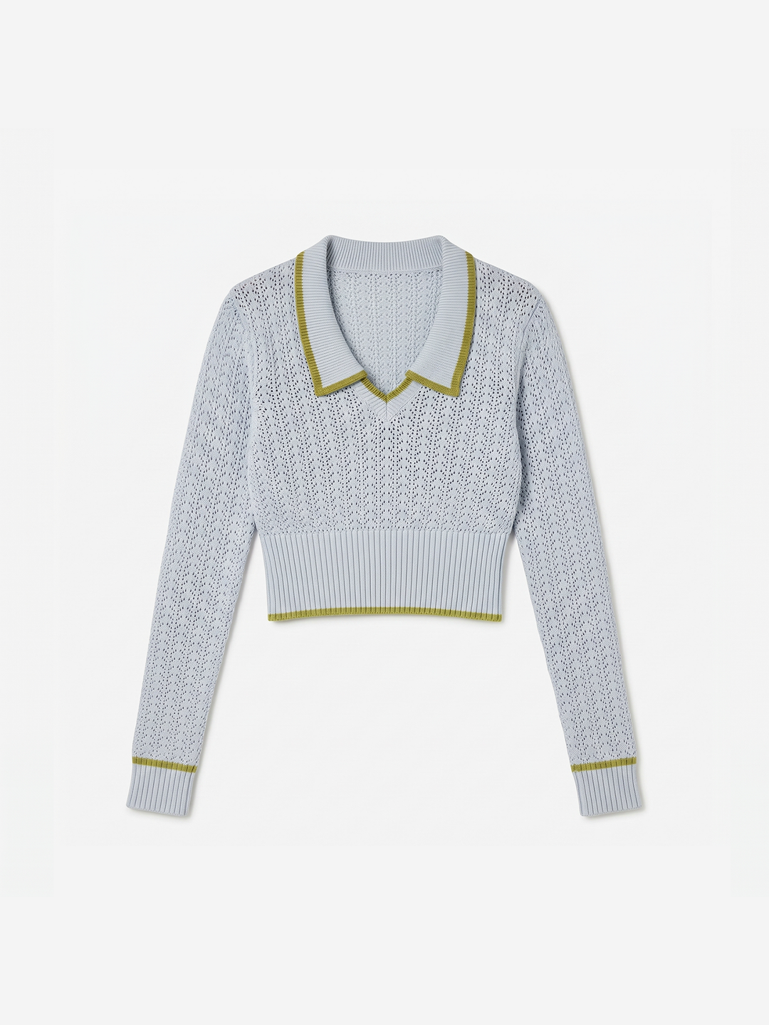 Women Breathable Contrast Trim Polo Collar Cropped Knit Top