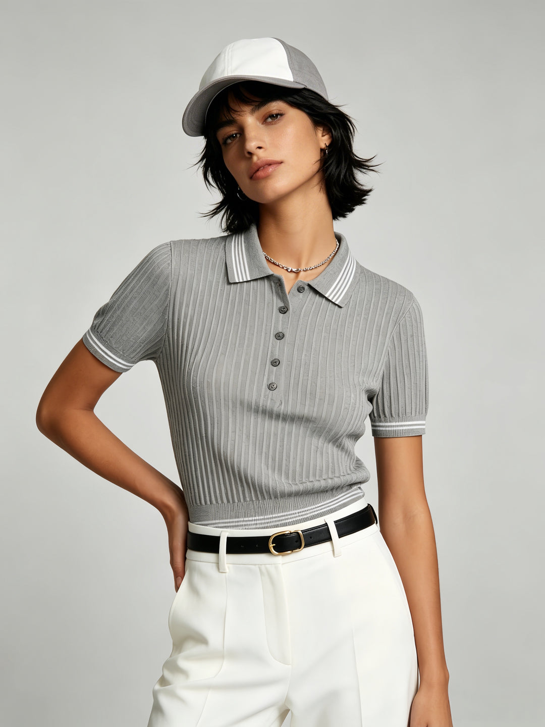 Women’s Ribbed Knit Polo Top