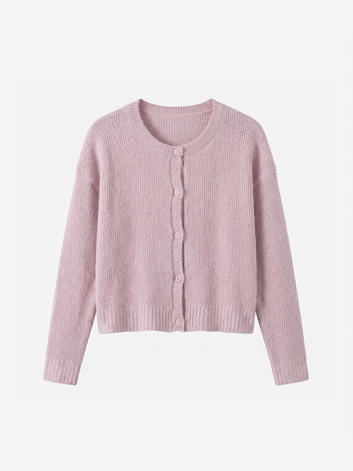 Women Soft Crew Neck Long-sleeved Knit Cardigan