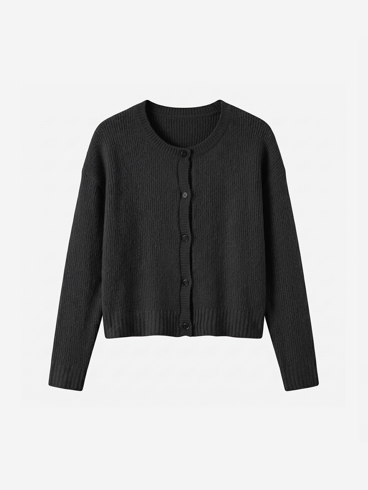 Women Soft Crew Neck Long-sleeved Knit Cardigan