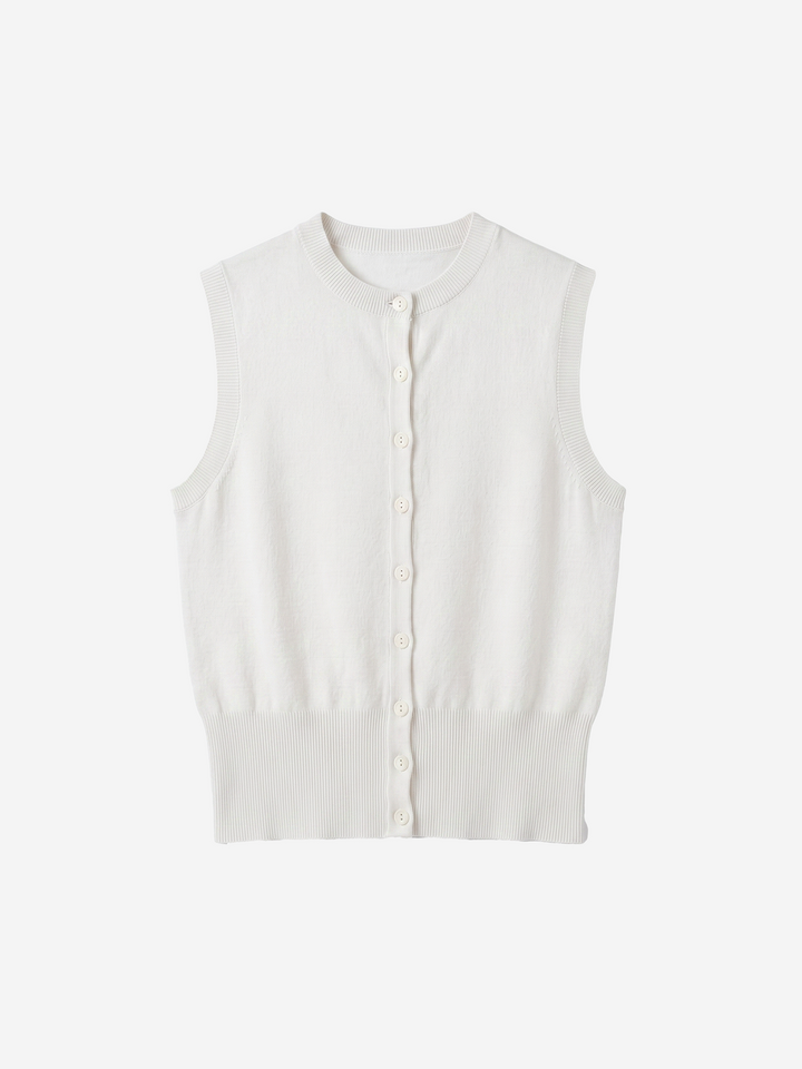 Women Classic Button-Front Ribbed Waist Knit Vest