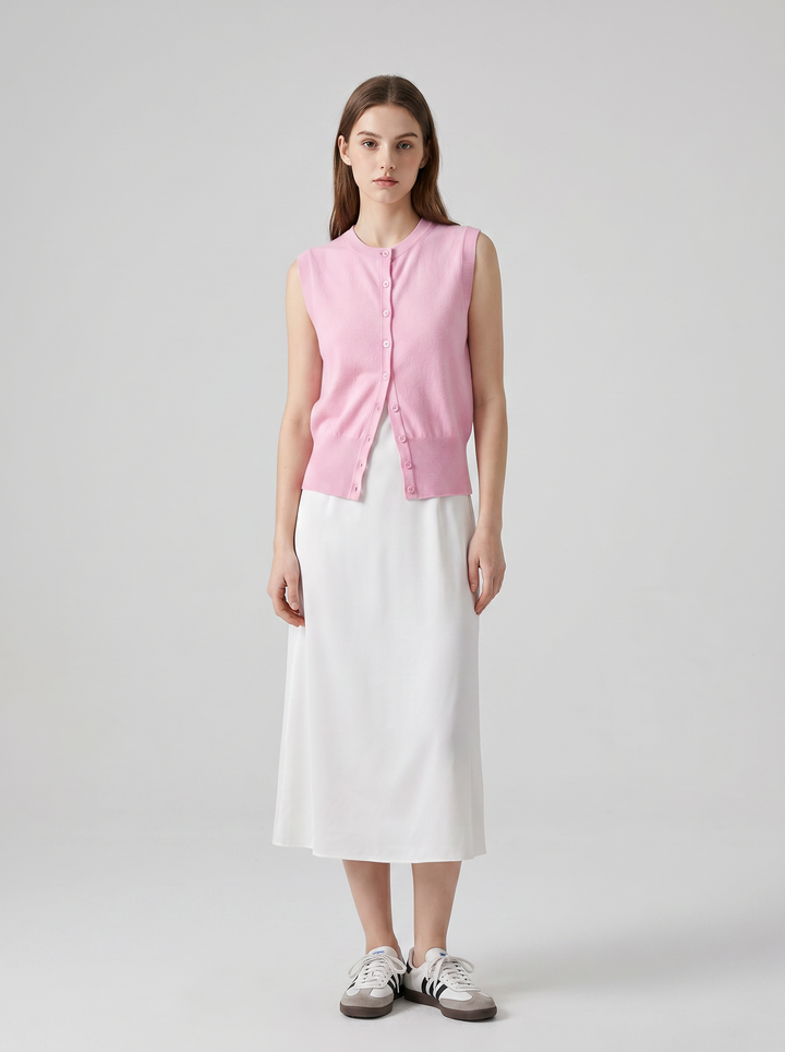 Women Classic Button-Front Ribbed Waist Knit Vest