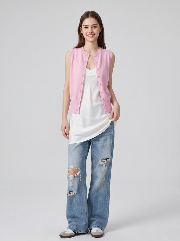 Women Classic Button-Front Ribbed Waist Knit Vest