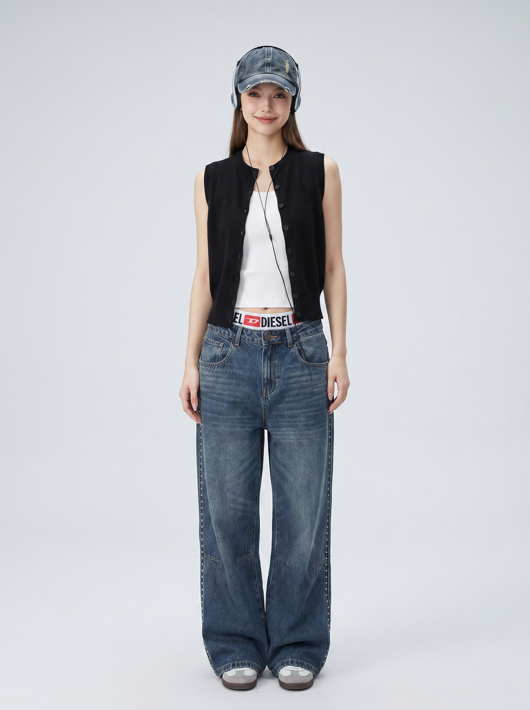 Women Classic Button-Front Ribbed Waist Knit Vest