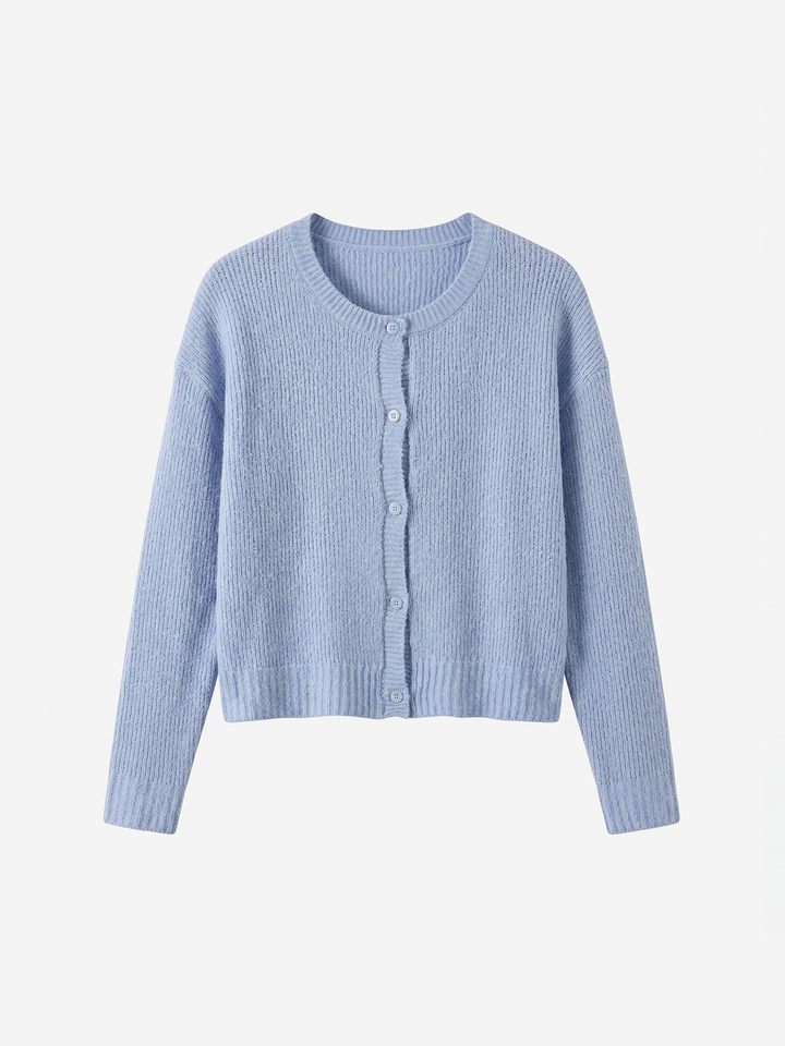 Women Soft Crew Neck Long-sleeved Knit Cardigan