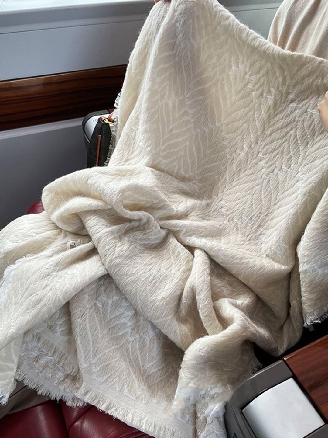 White Faux Cashmere Long Shawl Winter Warm Scarf