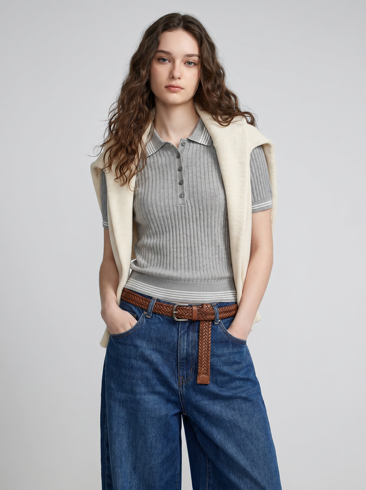 Women’s Ribbed Knit Polo Top