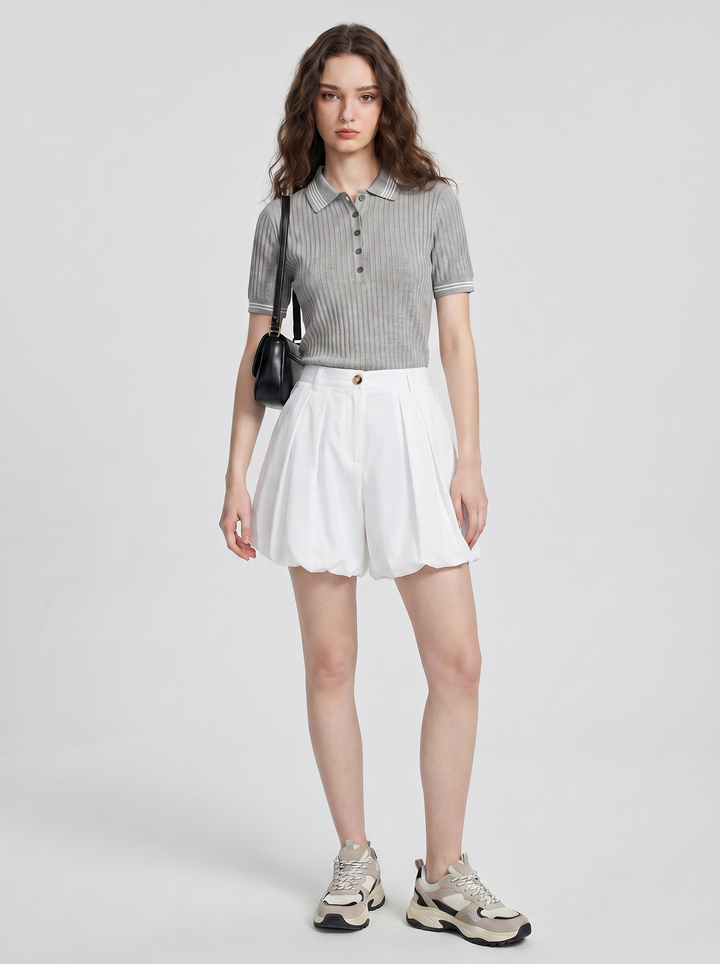 Women’s Ribbed Knit Polo Top